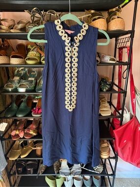 Lilly Pulitzer Navy Sleeveless Dress with Cream Embroidered Trim